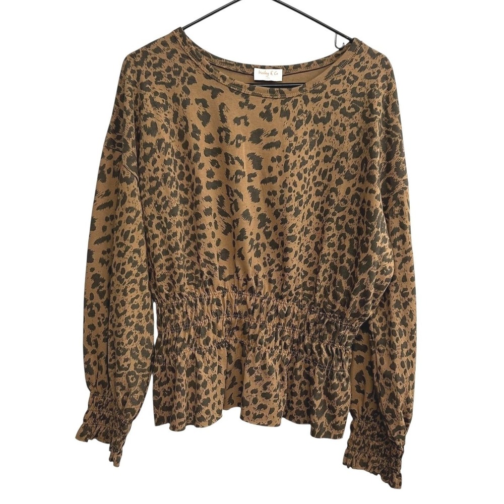 Romantic Leopard Smocked Puff Sleeve Blouse S Feminine Mob Wife Animal‎ Print